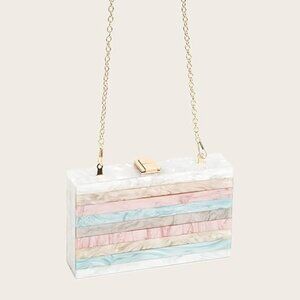 Multicolor Acrylic Pastel Striped Clutch Purse New